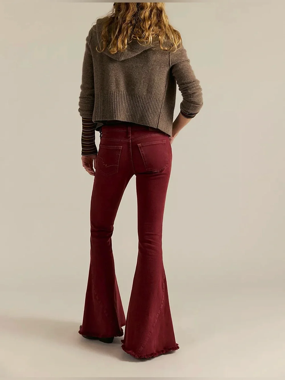 NWT Free People We The Free Emre Low-Rise Flare Jeans - Red Bark Maroon - 28